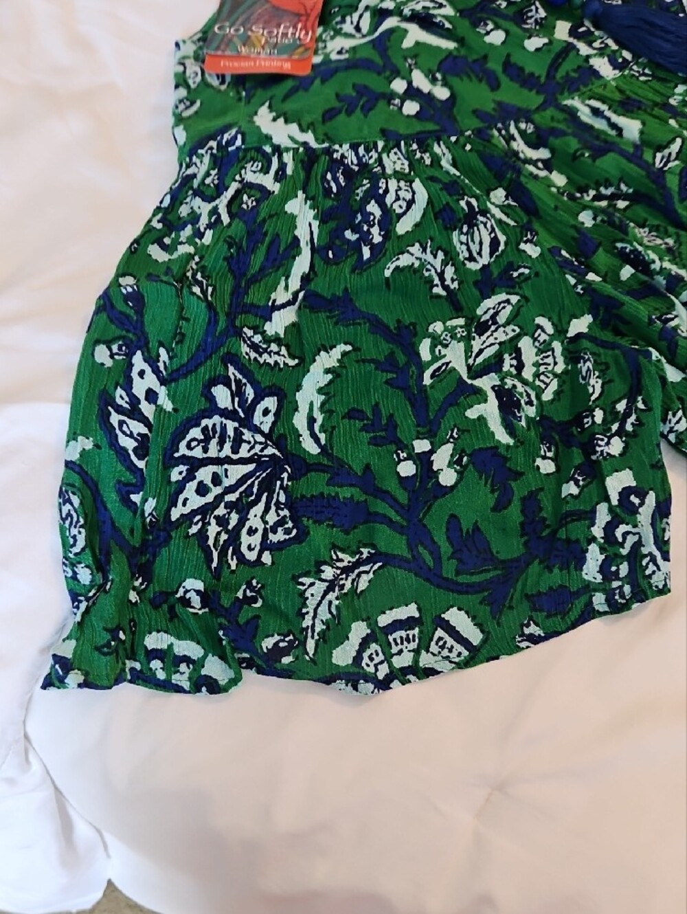 Green & Navy Printed Patio Dress with Tassel Tie - Picture 6 of 10